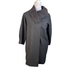 Womens Gray Wool-Blend Coat With Lace Collar By Hem & Thread